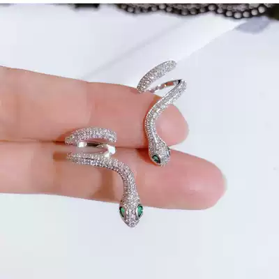 European and American new products inlaid zircon personality snake ear clip ear clip s925 silver needle ear needle fashion trend temperament earrings