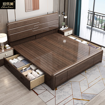 Solid wood bed 1 8 m Chinese usilk sandalwood 1 5 m bed high case storage bed modern minimalist master bedroom with double wedding bed