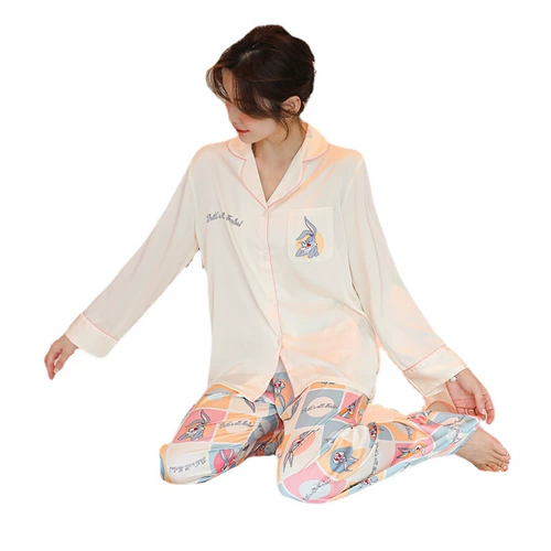 Осенняя летняя пижама, шелковый тонкий лонгслив для отдыха, комплект