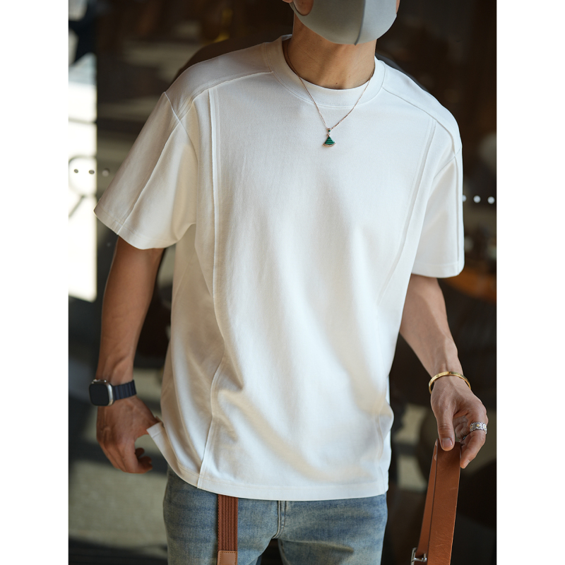 Original Three-Dimensional Deconstructed Patchwork Design Round Neck Short-Sleeve T-Shirt for Men, New Summer Trendy Brand, Simple and Versatile Half-Sleeve Shirt