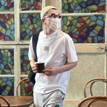 2022 summer Japanese embossed letters all-match thick bottoming shirt mens tide brand retro loose black short-sleeved T-shirt