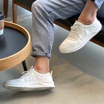 New white leather simple all-match casual leather shoes mens European station sneakers solid color small white shoes low top trendy shoes