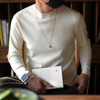 Trendy brand simple solid color half turtleneck slim fit sweater for men