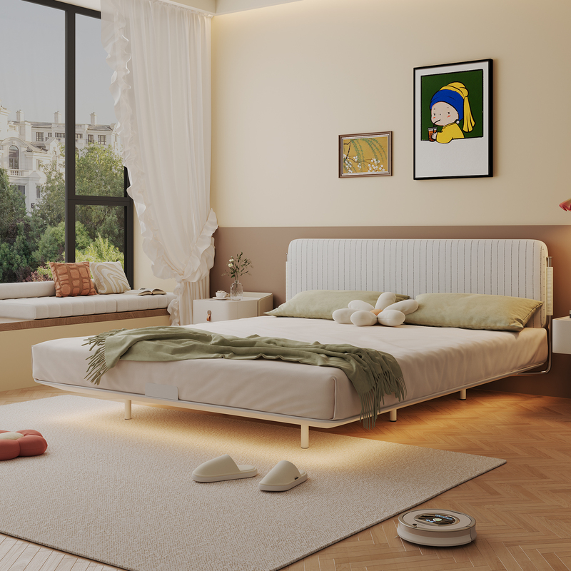 Acrcoi Cream-Style Removable and Washable Headboard Floating Small Apartment Full-Size Ultra-Thin Backrest Carbon Steel Frame Fabric Bed Acrcoi Cream-Style Removable and Washable Headboard Floating Small Apartment Full-Size Ultra-Thin Backrest Carbon Steel Frame Fabric Bed