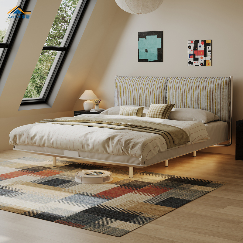 Acrcoi Mid-Century Bauhaus Bed Carbon Steel Floating Fabric Removable and Washable Soft Package Master Bedroom 1.8m Eco-Friendly Bed Acrcoi Mid-Century Bauhaus Bed Carbon Steel Floating Fabric Removable and Washable Soft Package Master Bedroom 1.8m Eco-Friendly Bed