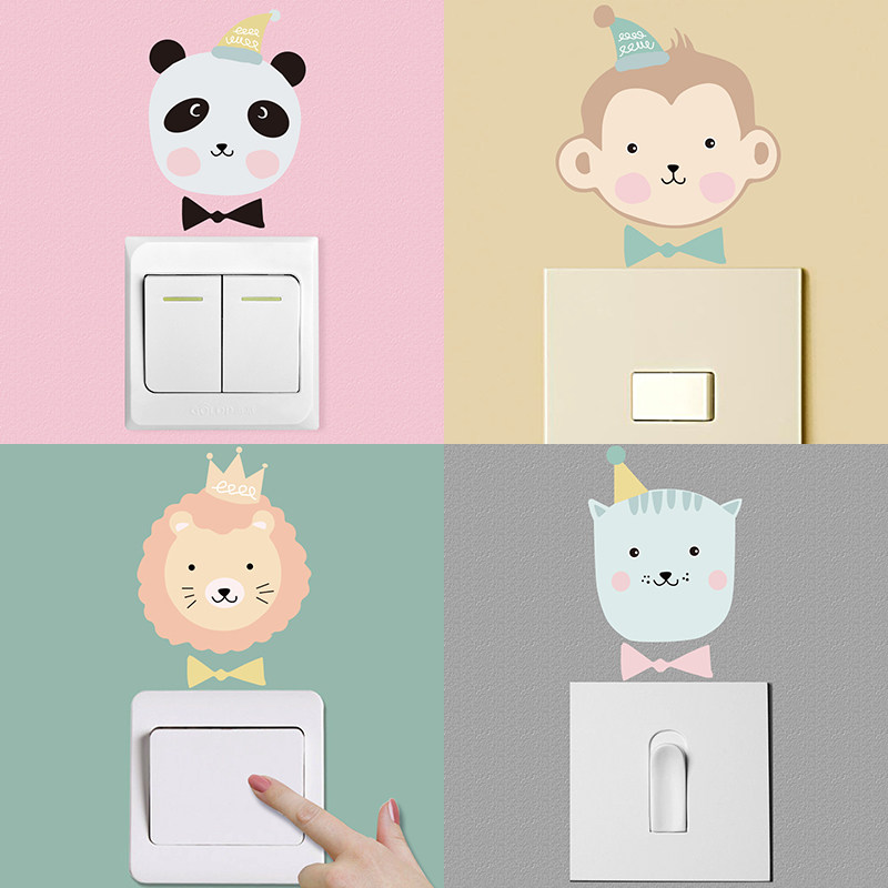 Cute cartoon animal children's room kindergarten decorative wall sticker overall cabinet casually pasted super cute switch sticker