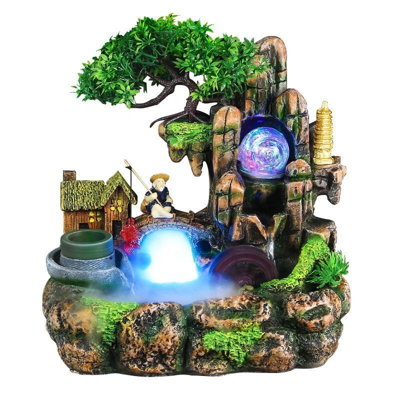 Fish Tank Fake Mountain Flowing Water Fountain Pendulum home Decorative Goods Office Fish Pond Humidifiers for Feng Shui Wheel Fishing Weng