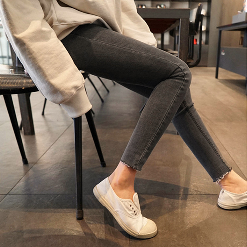 Korean Smoking Grey Jeans Women 90% 2021 Spring Autumn New High Waist Display Slim slim footed 80% pencil pants