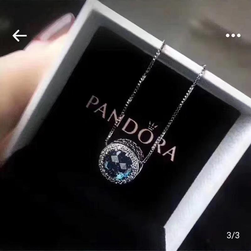 Pandora Genuine Necklace for Women, Enchanted Moonlight Ocean Heart 925 Silver Beaded Pendant Clavicle Chain