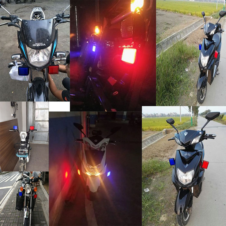Đèn cảnh báo xe máy vuông phía trước đèn LED nổi bật màu đỏ và màu xanh lam nhấp nháy đèn cảnh báo an ninh đèn tuần tra ánh sáng 12V chế đèn led cho xe máy