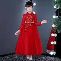Váy bé gái cộng với váy nhung 2018 thu đông mới chủ nhà váy dài váy đỏ công chúa đầm xòe shop quần áo trẻ em