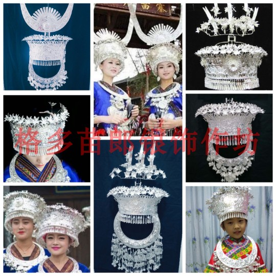 Hmong Hat Dance Performance Costume Headdress Hat Silver Collar Earring Bracelet Necklace Hmong Silver Hat