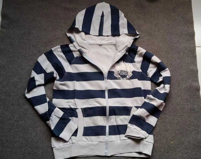 Navy Dark and Light Blue Striped Non-Blue and White Striped Fleece Hooded Zip-Up Sweatshirt for Spring and Autumn, Casual Sportswear