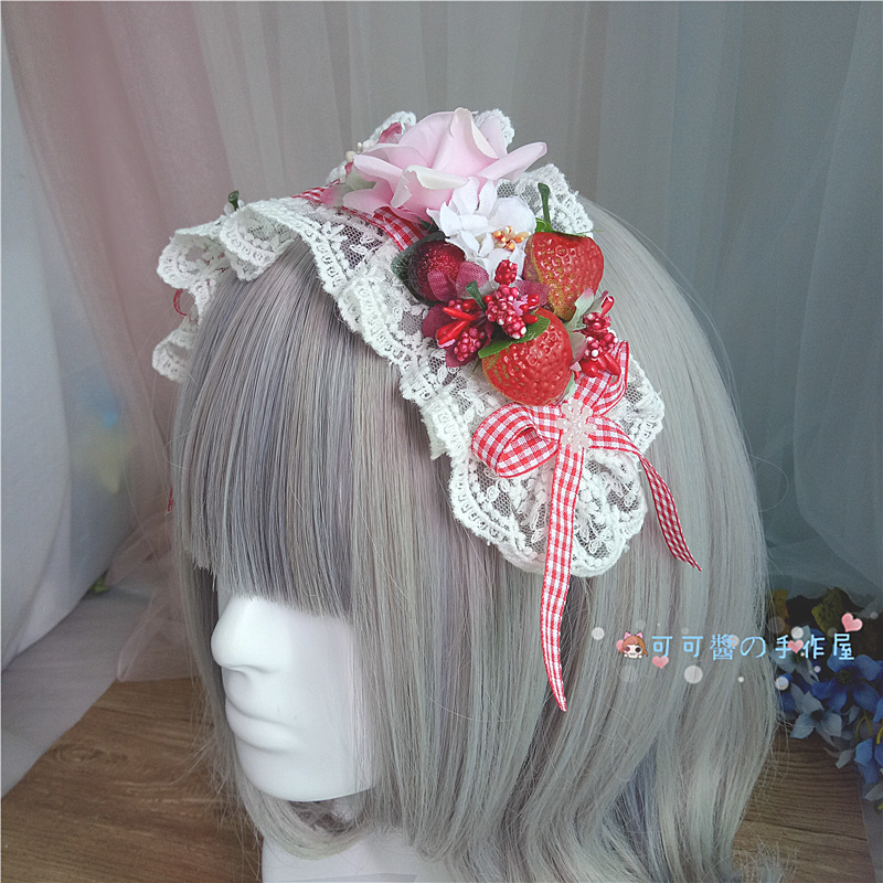 Ban đầu liti dâu dâu băng đô tóc headband màu đỏ ngọt ngào kẻ sọc nơ bên clip vịt miệng lombre mũ - Phụ kiện tóc bộ dây buộc tóc cho bé gái