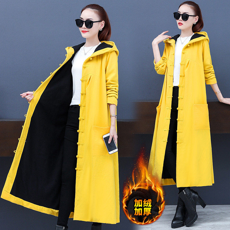 2021 National Wind Women's Wear Loose Spring and Autumn New Plus Plus Thick Hood Broad Mrs. Medium-Long Edition Wind coat
