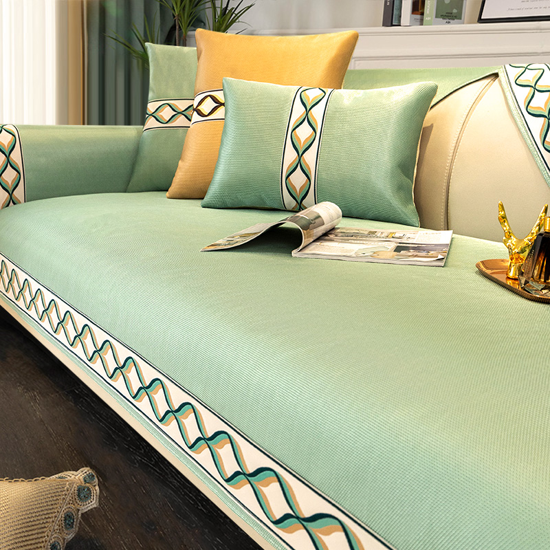 Ice Silk Sofa Cushion Summer Non-slip Mat Sitting Cushion Simple Modern Leather Sofa Cover Solid Color Summer Cover Cloth