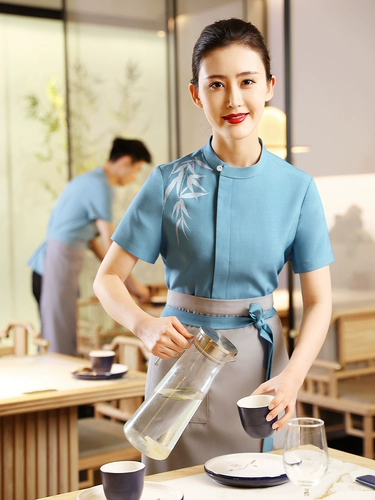 Рабочая одежда официанта -ресторана yiyantang Новый китайский отель Catering Hotel китайский стиль с коротким рукавом женская летняя одежда