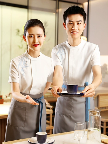 Рабочая одежда официанта -ресторана yiyantang Новый китайский отель Catering Hotel китайский стиль с коротким рукавом женская летняя одежда