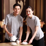 衣研堂 Рабочая одежда для официанта в отеле, ресторане, летняя женская одежда для общественного питания с тушью, одежда в китайском стиле с короткими рукавами