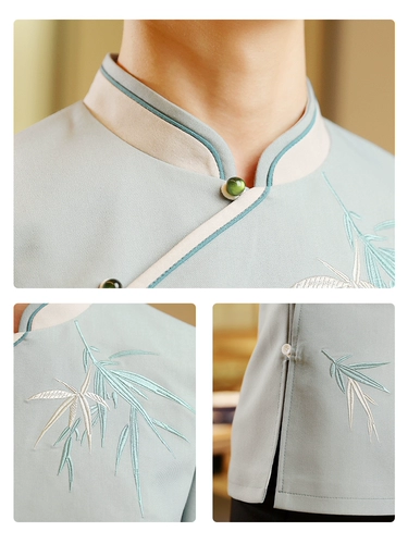 Элитный летний лонгслив для работы, китайский стиль, короткий рукав