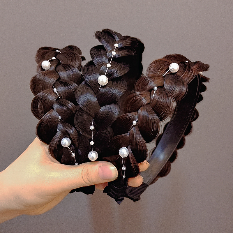 Pearl Braided Wide Headband Wig, Integrated Fishbone Braided Hairband, Women's Braided Hair Clip, 2026 New Trendy Style Pearl Braided Wide Headband Wig, Integrated Fishbone Braided Hairband, Women's Braided Hair Clip, 2026 New Trendy Style
