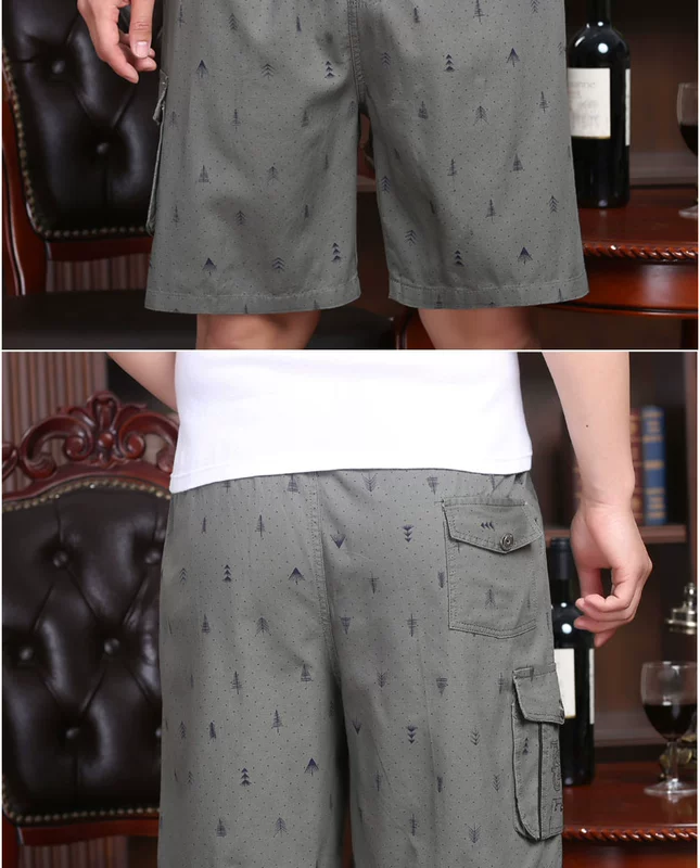 Quần short trung niên nam mùa hè trung niên quần nam đi biển cotton quần lỏng bố thường mặc quần năm điểm