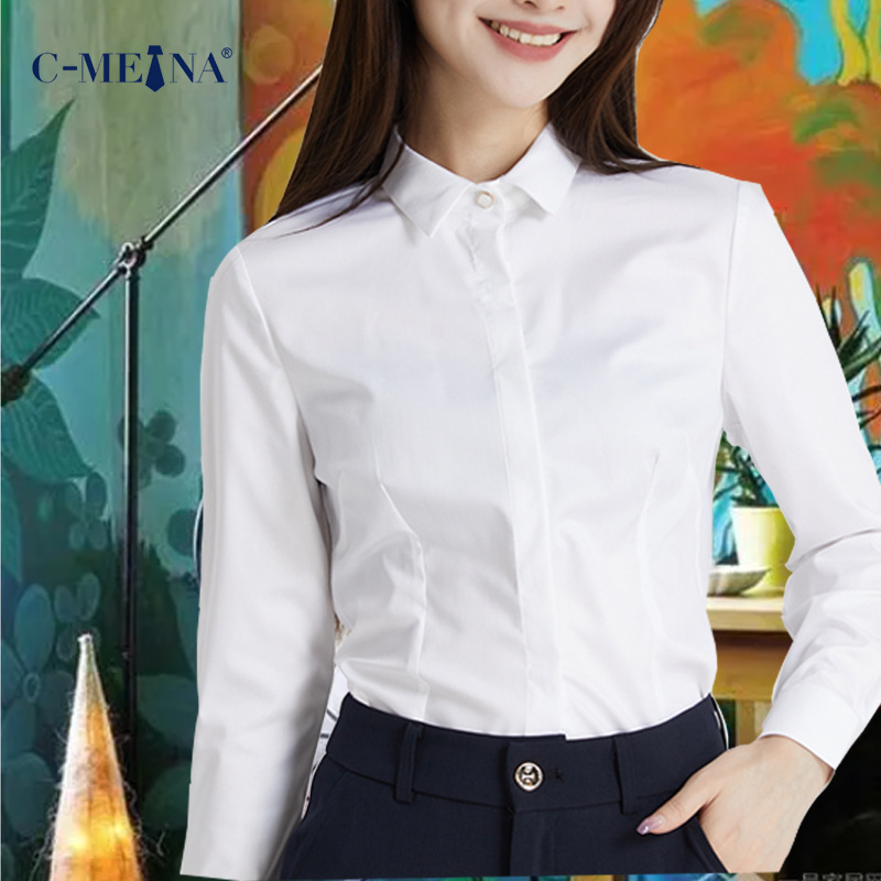 C-Mena Shirt Elastic Bamboo Fiber Stiff Collar Long Sleeve Multi-Color Breathable Wrinkle-Free Workwear Professional Attire
