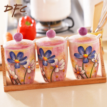 DFC large ceramic seasoning pot Hand-painted creative kitchen supplies seasoning box Salt tank European-style sugar tank Pepper tank