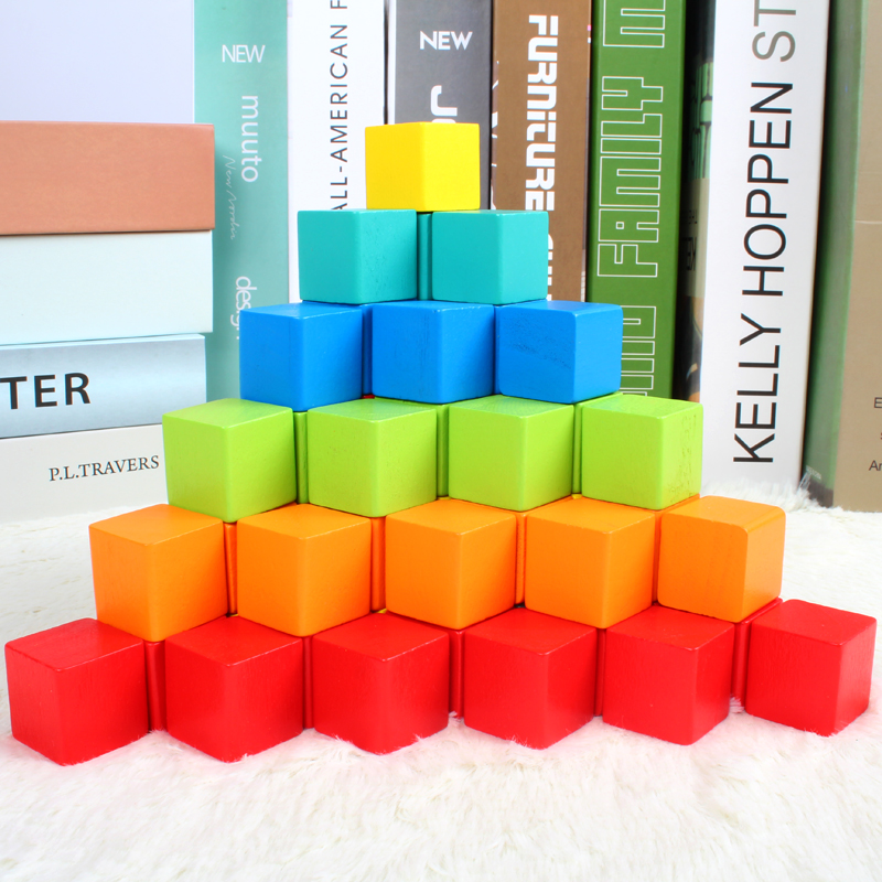 Wooden cube square building blocks Math cube teaching aids for primary school students Small square toy square