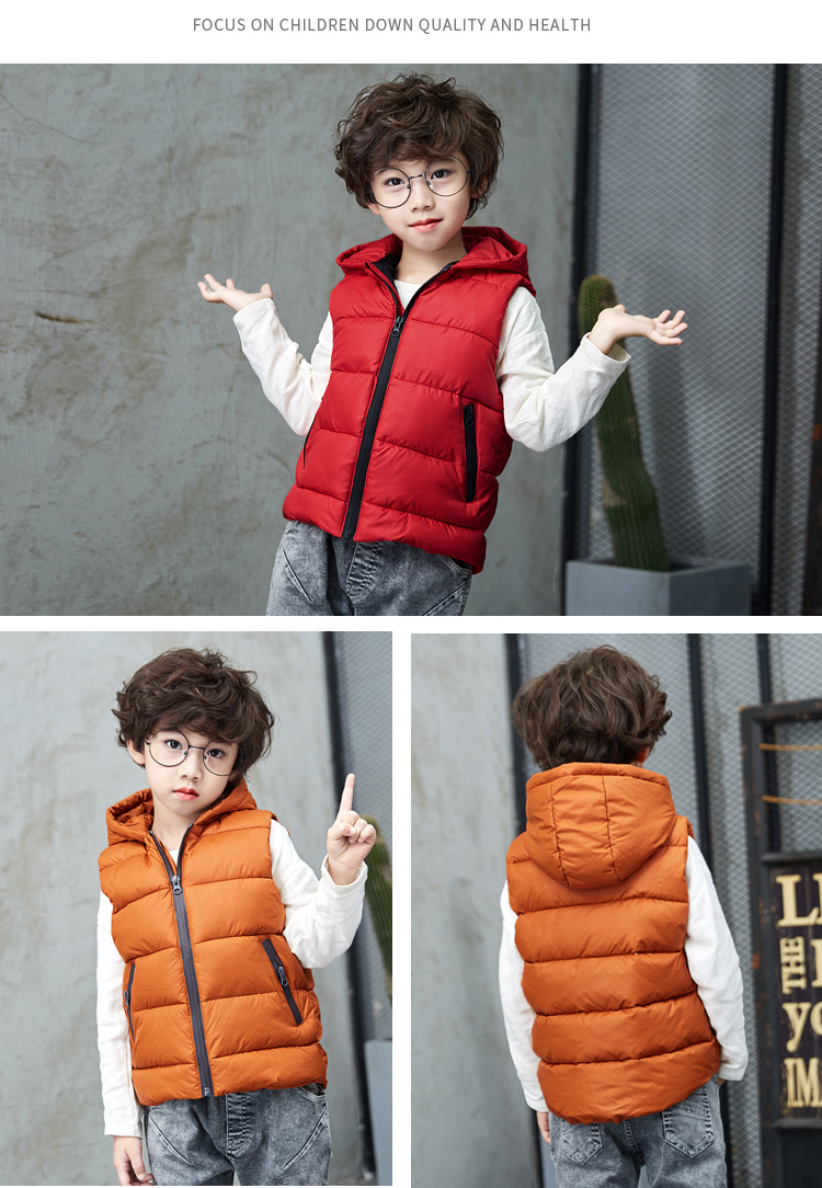 Giải phóng mặt bằng chống mùa mới cho trẻ em xuống vest vest cotton trong các bé trai và bé gái đội mũ trùm đầu bằng cotton áo gile cotton mềm mại cho bé