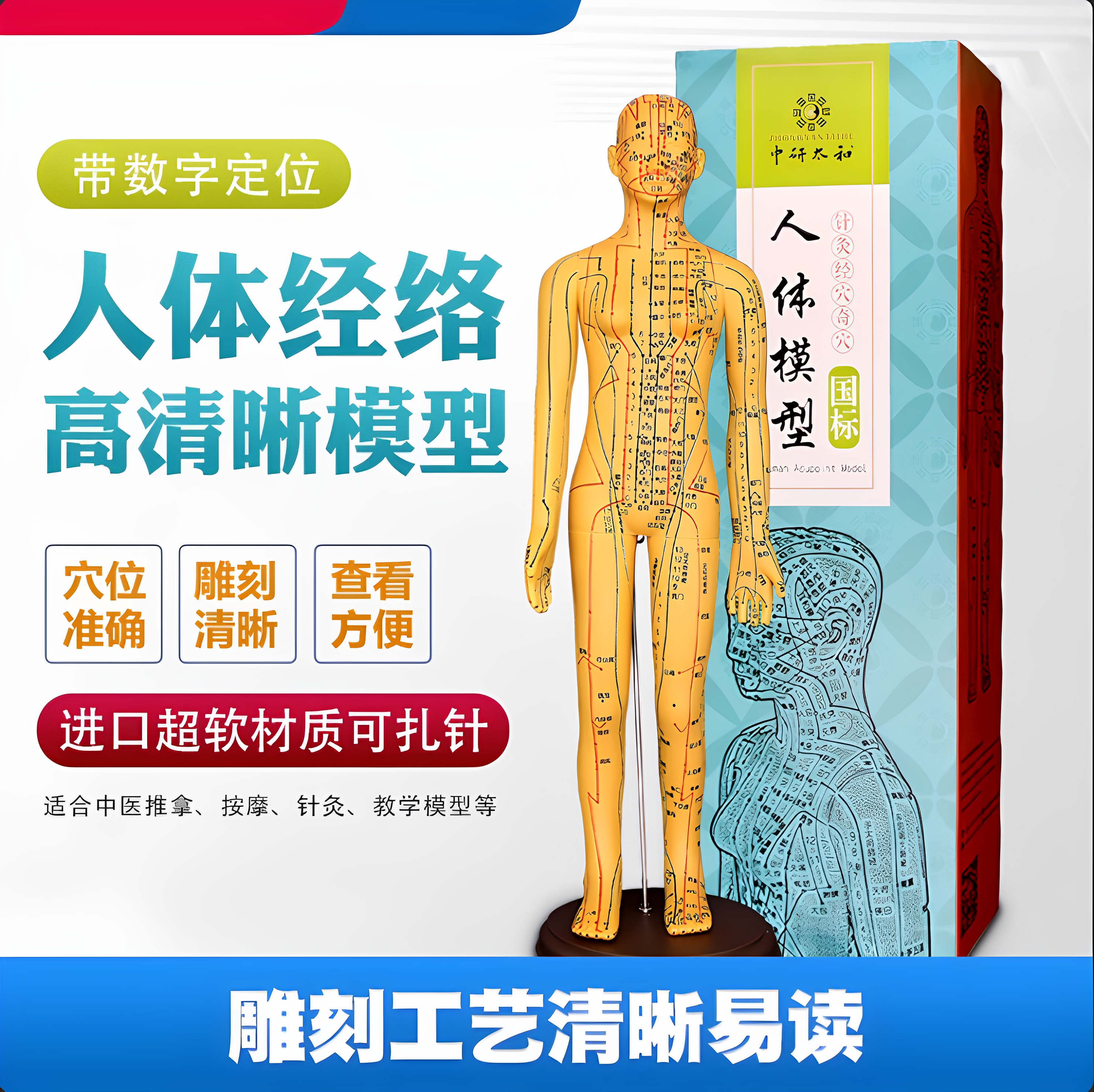 国风经络教学摆件 可活动肉粉色针灸人偶 中医针灸穴位教学模型