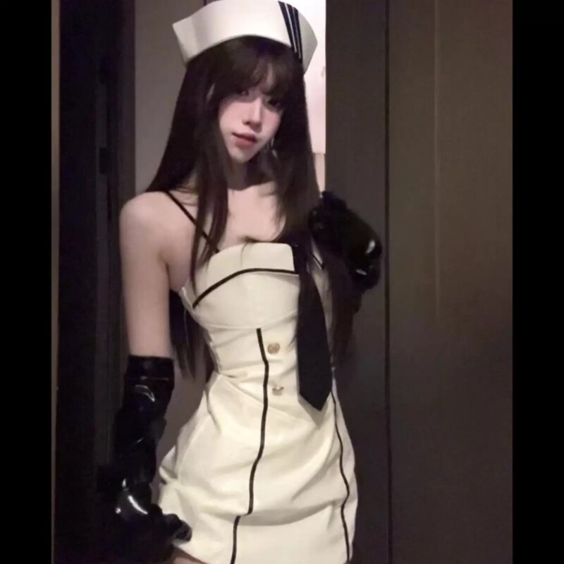 Halloween Sexy Japanese Sailor Costume Cosplay Strapless Leather Bodycon Dress Women's Set in a Forbidden Style Halloween Sexy Japanese Sailor Costume Cosplay Strapless Leather Bodycon Dress Women's Set in a Forbidden Style