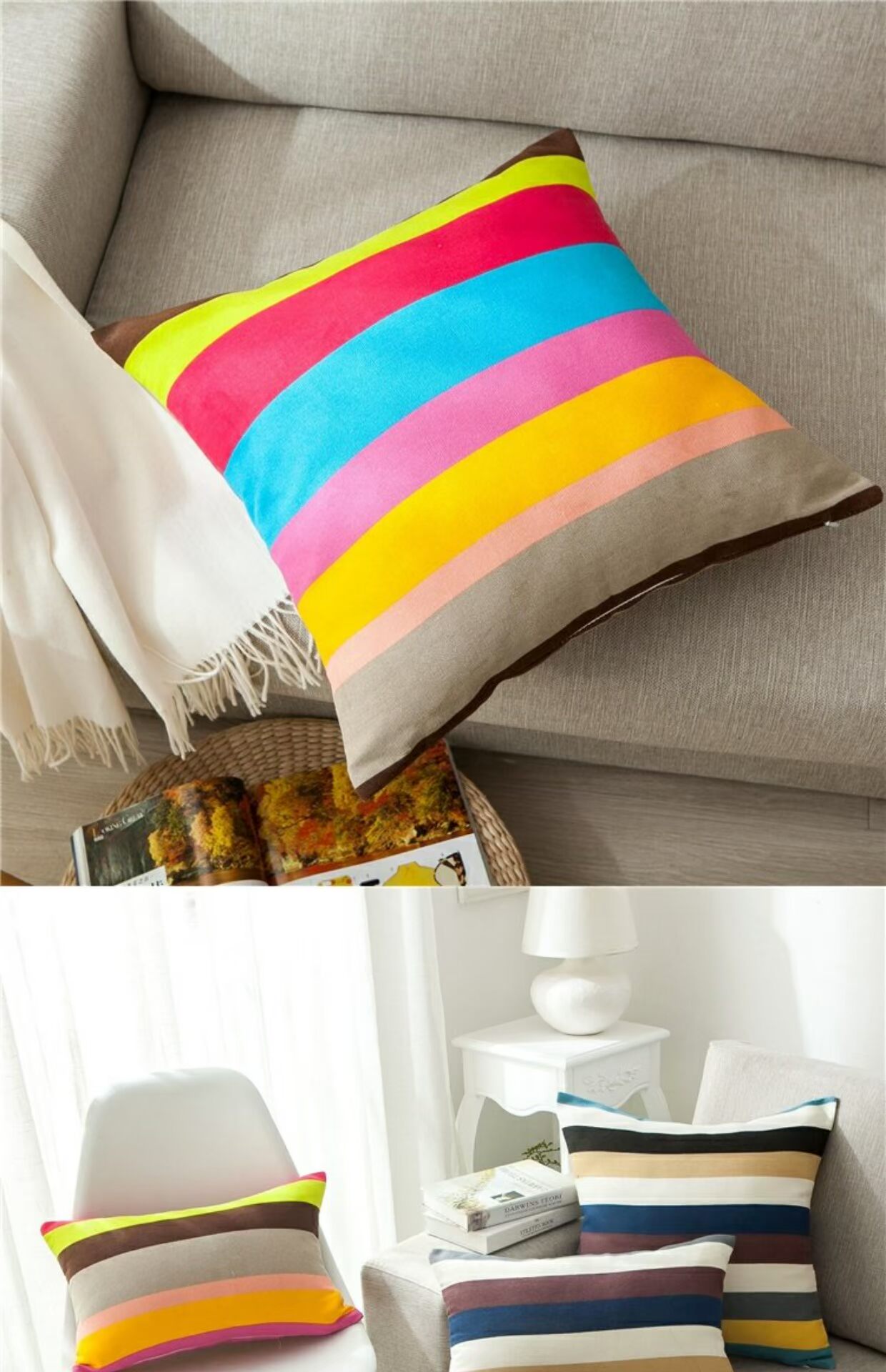 Vải cotton sọc gối sofa lưng xe đệm văn phòng eo vuông gối lõi giường tựa lưng gối tựa lưng sofa