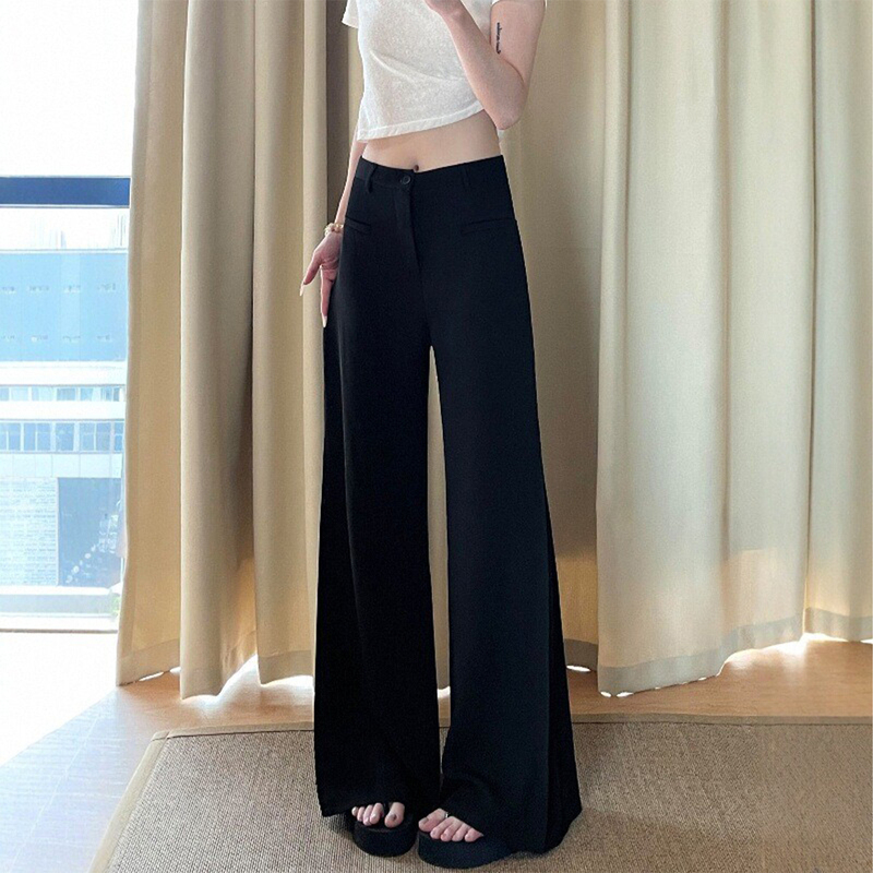 Black Non-Tight Flared Suit Pants for Women, New Autumn Style, Plus-Size High-Waisted Loose Slimming Wide-Leg Casual Pants