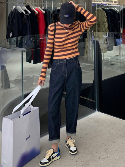 大码牛仔裤女2025新款胖妹妹宽松显瘦直筒老爹哈伦裤梨形身材裤子