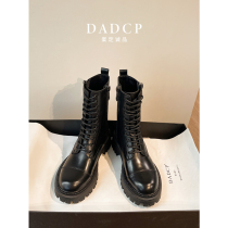 2021 new autumn and winter thick bottom cake leather locomotive boots short tube Martin boots double zipper British short boots women