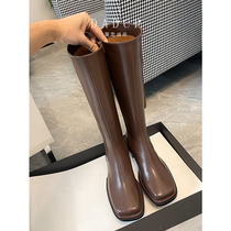 (Egg Ding Chengxin) High-skinny boots Knight boots square head Korean version of niche skinny womens boots flat-bottom high boots