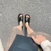 (Egg Dingcheng) Thick-bottom sandals female female summer 2021 new leather small fragrant wind Roman muffin ins tide