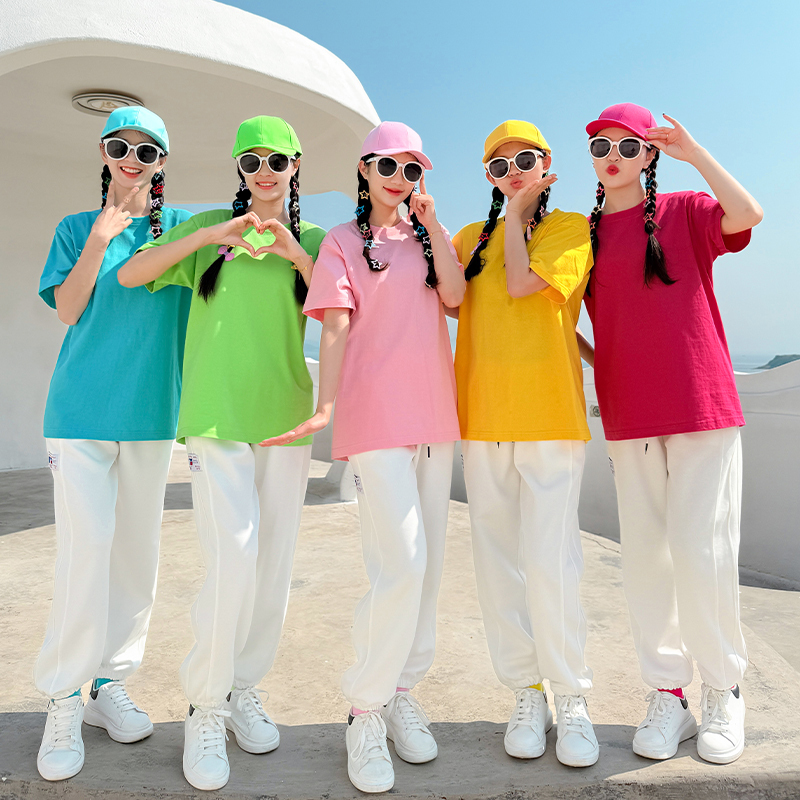 Dopamine Candy-Colored T-Shirt and Pants Set, Best Friend Group Uniform, Activity, Sports Day, Performance, Cheerleading Uniform
