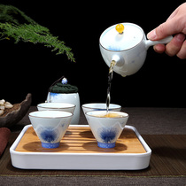 Senyu white porcelain set ceramic kung fu tea set Baolan hand-painted teapot tea cup travel tea set Portable