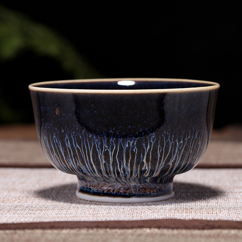 Senyu ceramic small teacup Tianmu glaze Jianzhan master cup Kiln-changing kung fu tea set retro household teacup