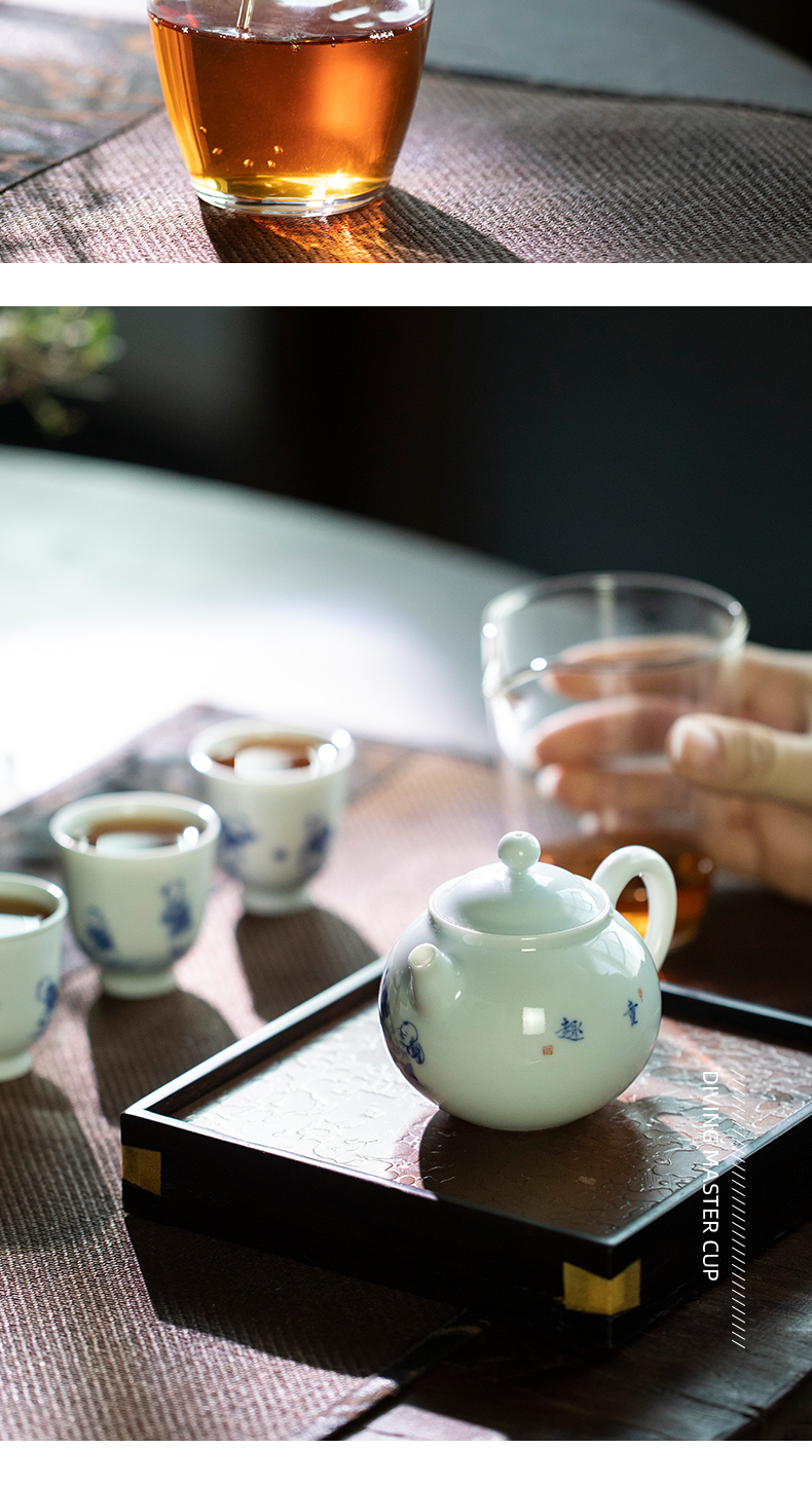 Jingdezhen mountain sound antique blue - and - white tong qu pot of 130 ml suit household the teapot