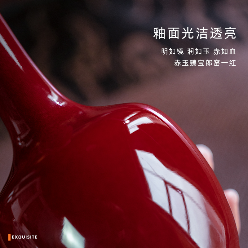 Mountain sound jingdezhen pure manual ruby red flower bottles of furnishing articles furnishing articles sitting room flower arranging home decoration craft vase
