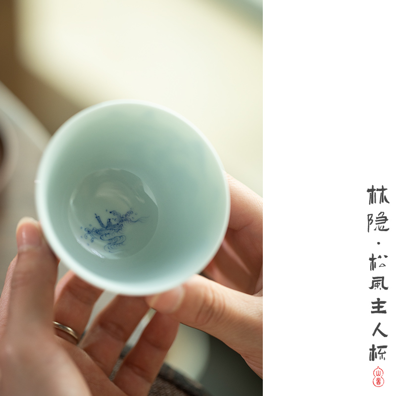 Lin Yin wind master cup of jingdezhen blue and white sample tea cup single CPU hand - made ceramic cups kung fu tea set