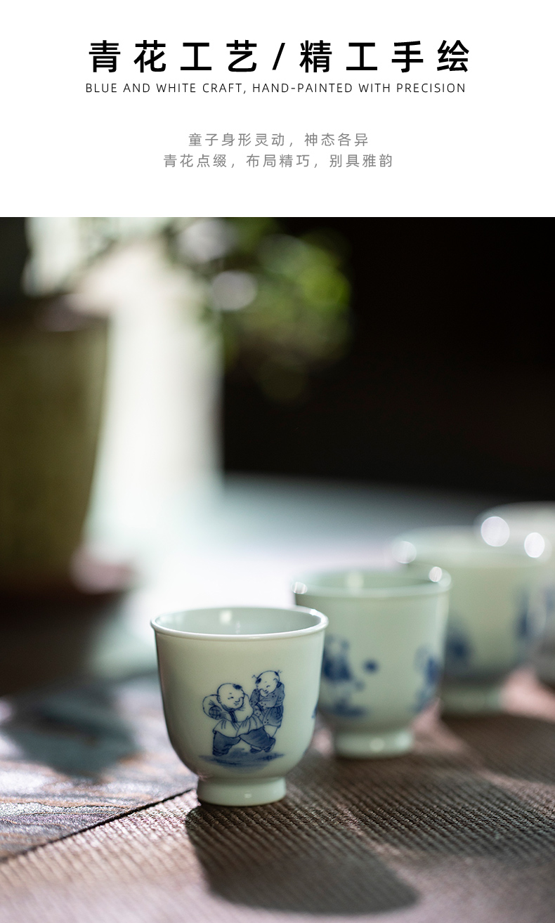 Mountain sound jingdezhen pure manual hand - made antique blue - and - white tong qu cup 50 ml sample tea cup high - end master cup single CPU