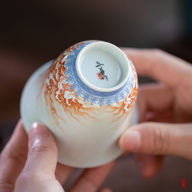 Much luck wen - hua liu alum red fish flora of high - end tea master of jingdezhen ceramic sample tea cup cup