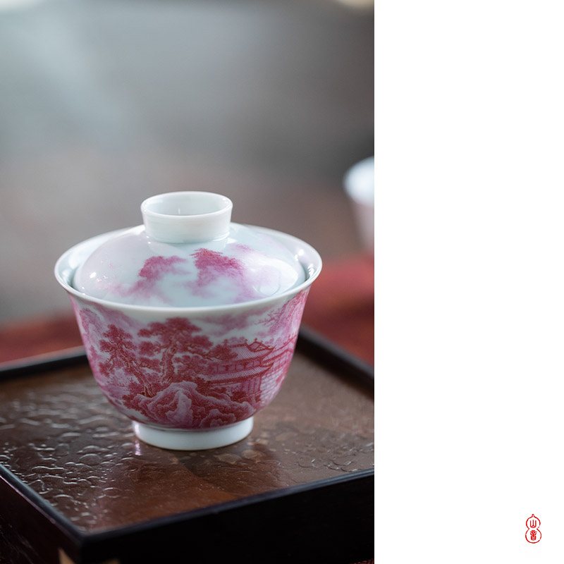 Agate red landscape tureen found of art hall jingdezhen checking ceramic tureen only a single second tureen tea bowl