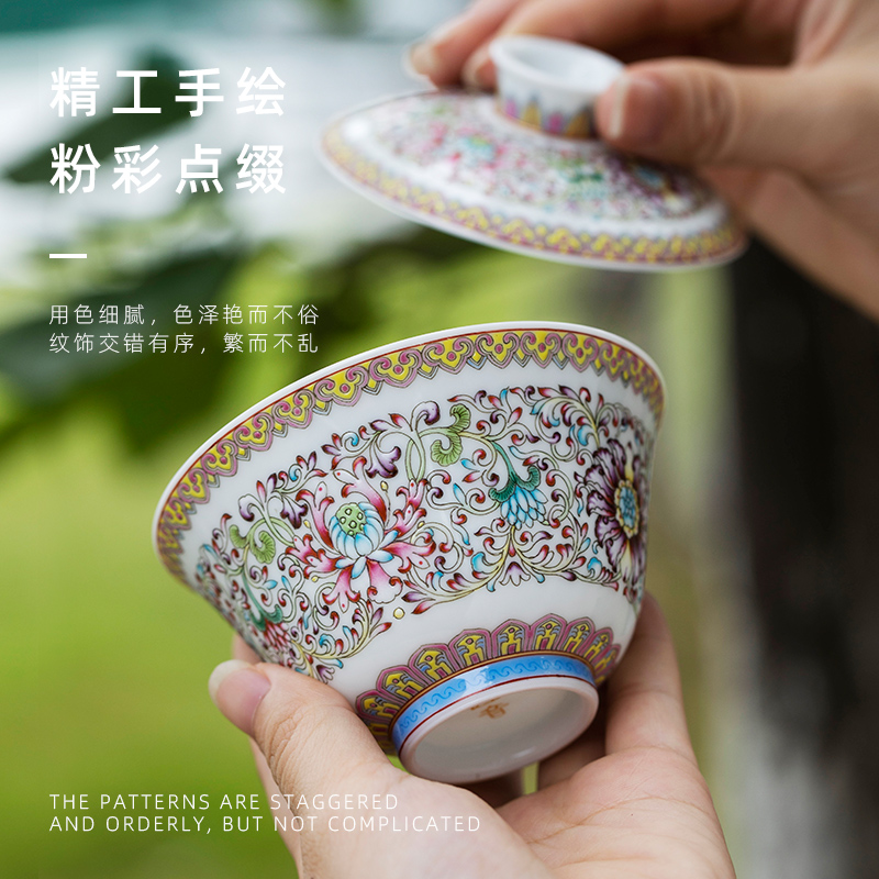Marigold hanging lotus ruyi bound branch lotus full spend three to tureen jingdezhen ceramic tureen single pure manual painting