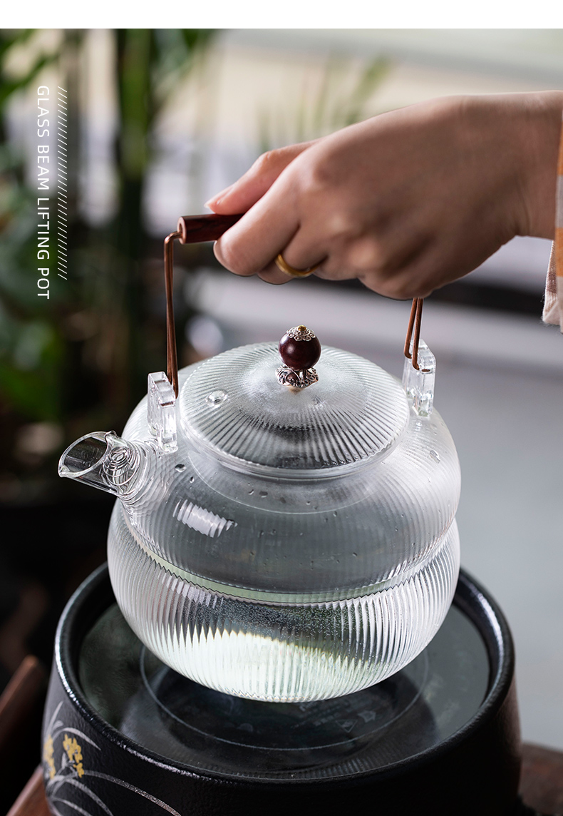 Joan notes glass girder pot boiled tea kungfu tea set single pot of a single electric TaoLu high - temperature thickening high appearance level