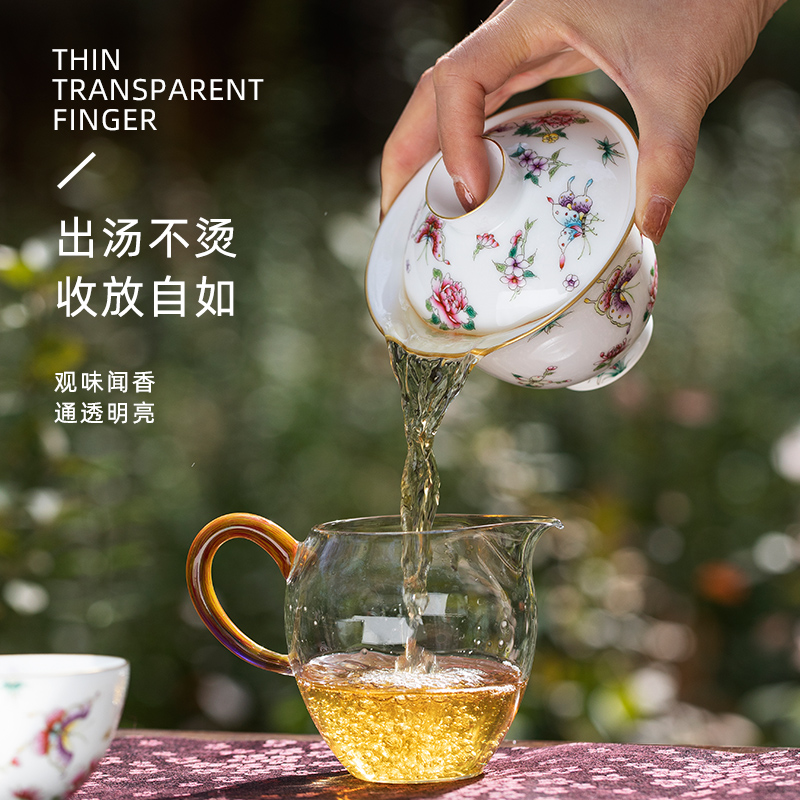 The New pastel hand - made recent tureen three tureen kunfu tea jingdezhen checking tea set
